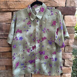 Bon Worth Blouse with Butterflies & Flowers Size S Petite